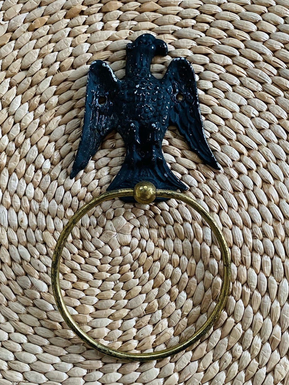 Vintage Metal and Brass American Eagle Wings Down Ring Holder Door Knocker